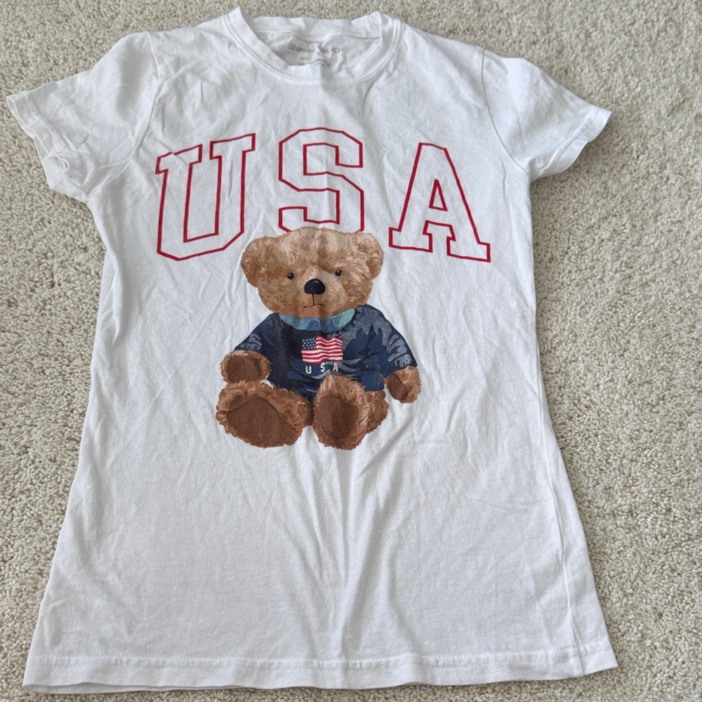 Grayson Threads White Tee with USA Teddy Bear